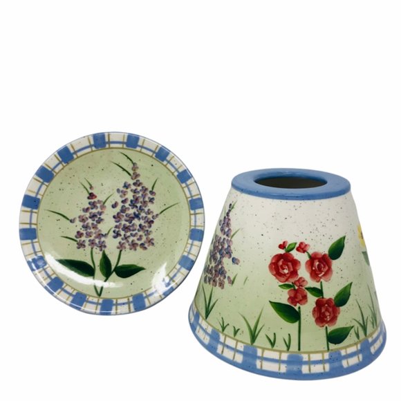 Small Jar Candle Shade/Topper with Saucer - Dragonflies - Flowers - Periwinkle - Picture 1 of 4